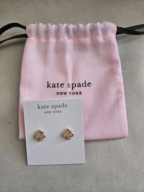 kate spade Gold Glitter Spot The Spade Stud Earrings with Pink Dust Bag Pouch
